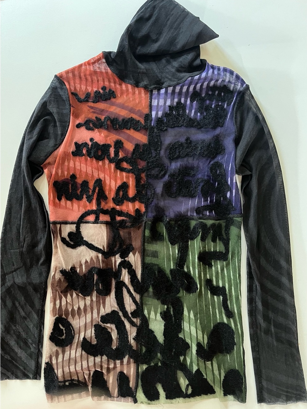 Vintage 2001 Jean Paul Gaultier “Marlene Dietrich” mesh, felted turtleneck Sz S